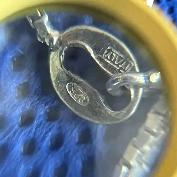 Dream Catcher Feather Turquoise Pendant Necklace Italian 925 Silver Vintage - Picture 3 of 5